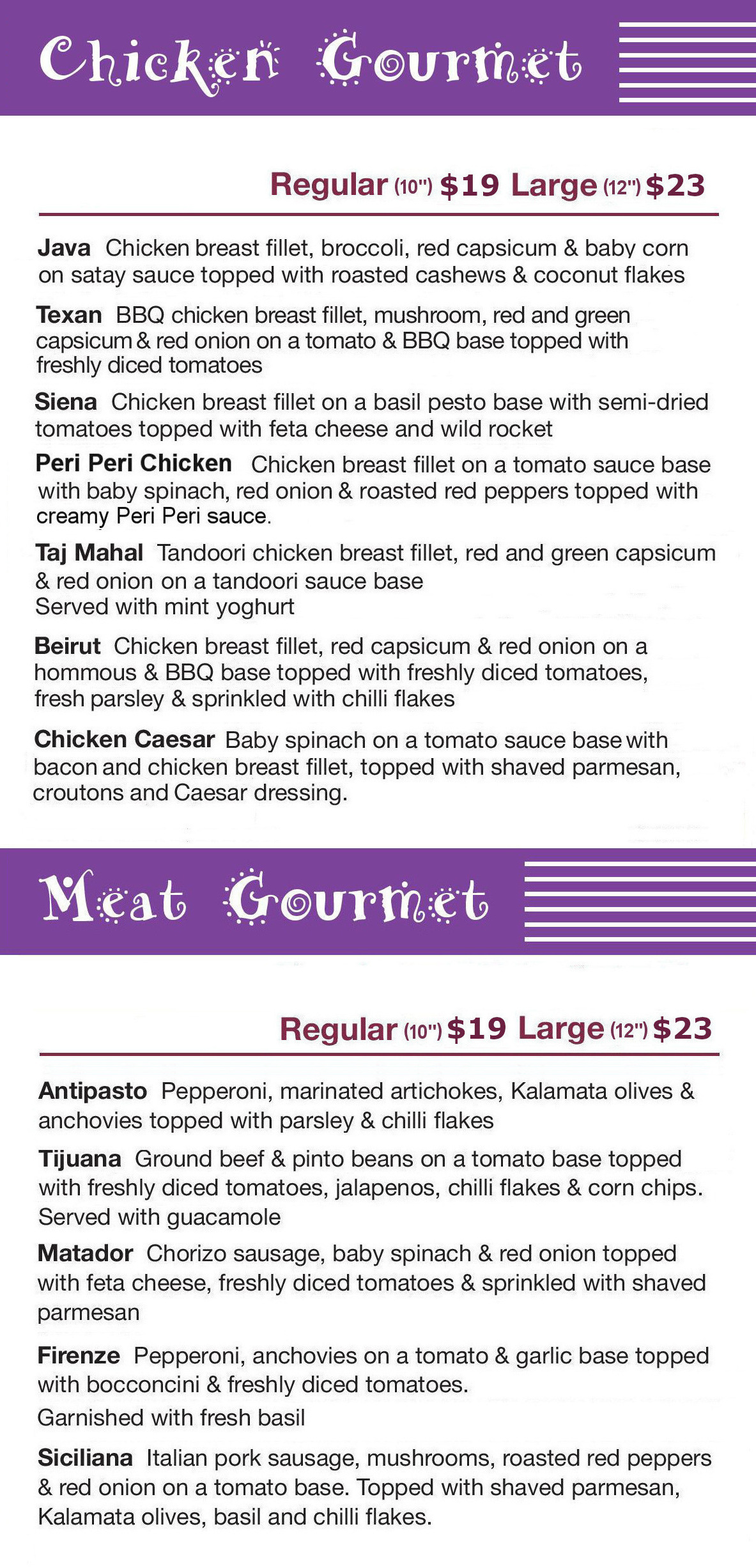 Menu GOURMET PIZZA PANTRY